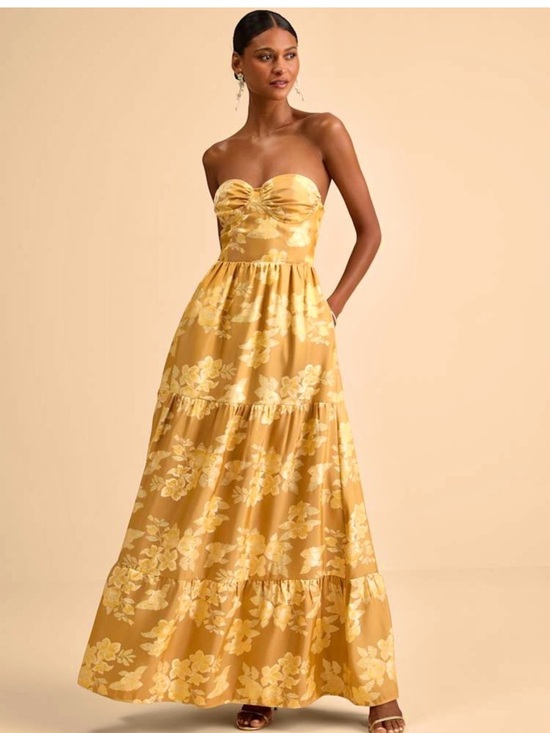 Lulus Dresses & Skirts - NWT LULUS Floral Jacquard Strapless Sweetheart Bustier Tier Ruffle Princess Gown